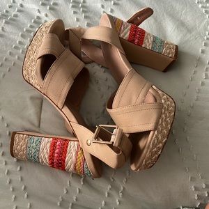 Beige and multi colored wedges